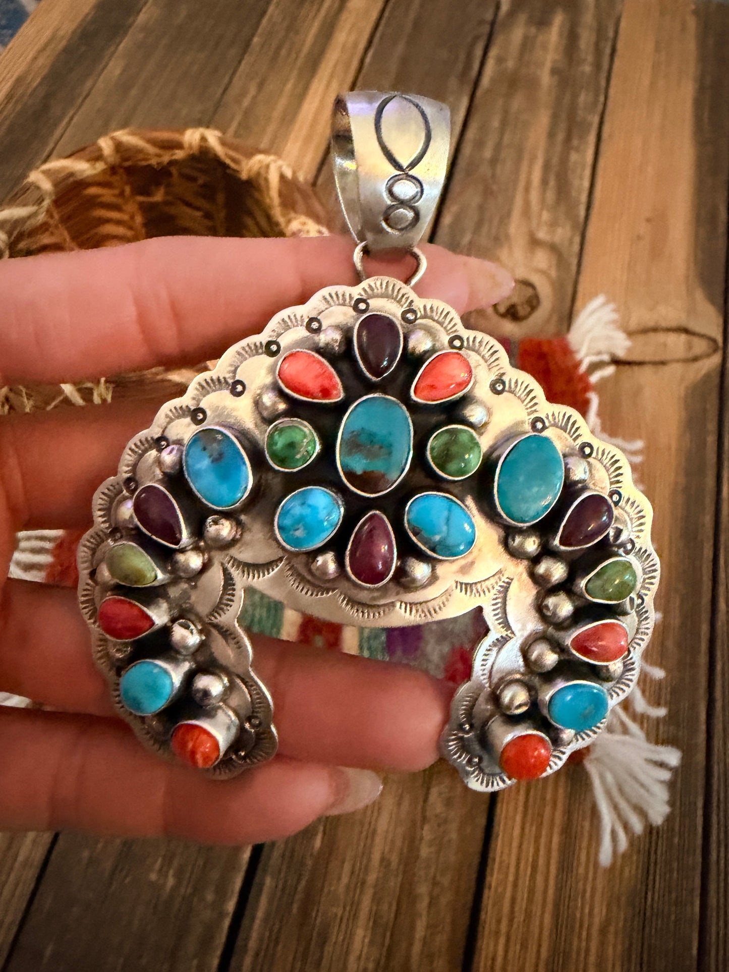 Handcrafted Sterling Silver & Multi Stone Naja Pendant by Cordell Platero