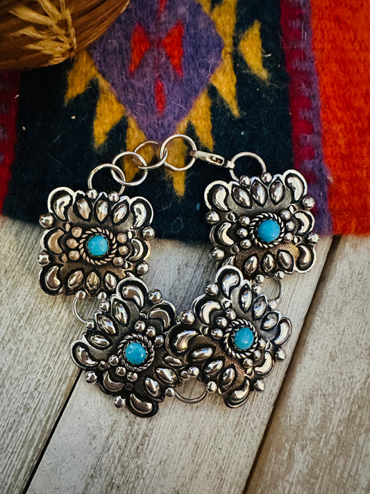 Handcrafted Turquoise & Sterling Silver Concho Link Bracelet