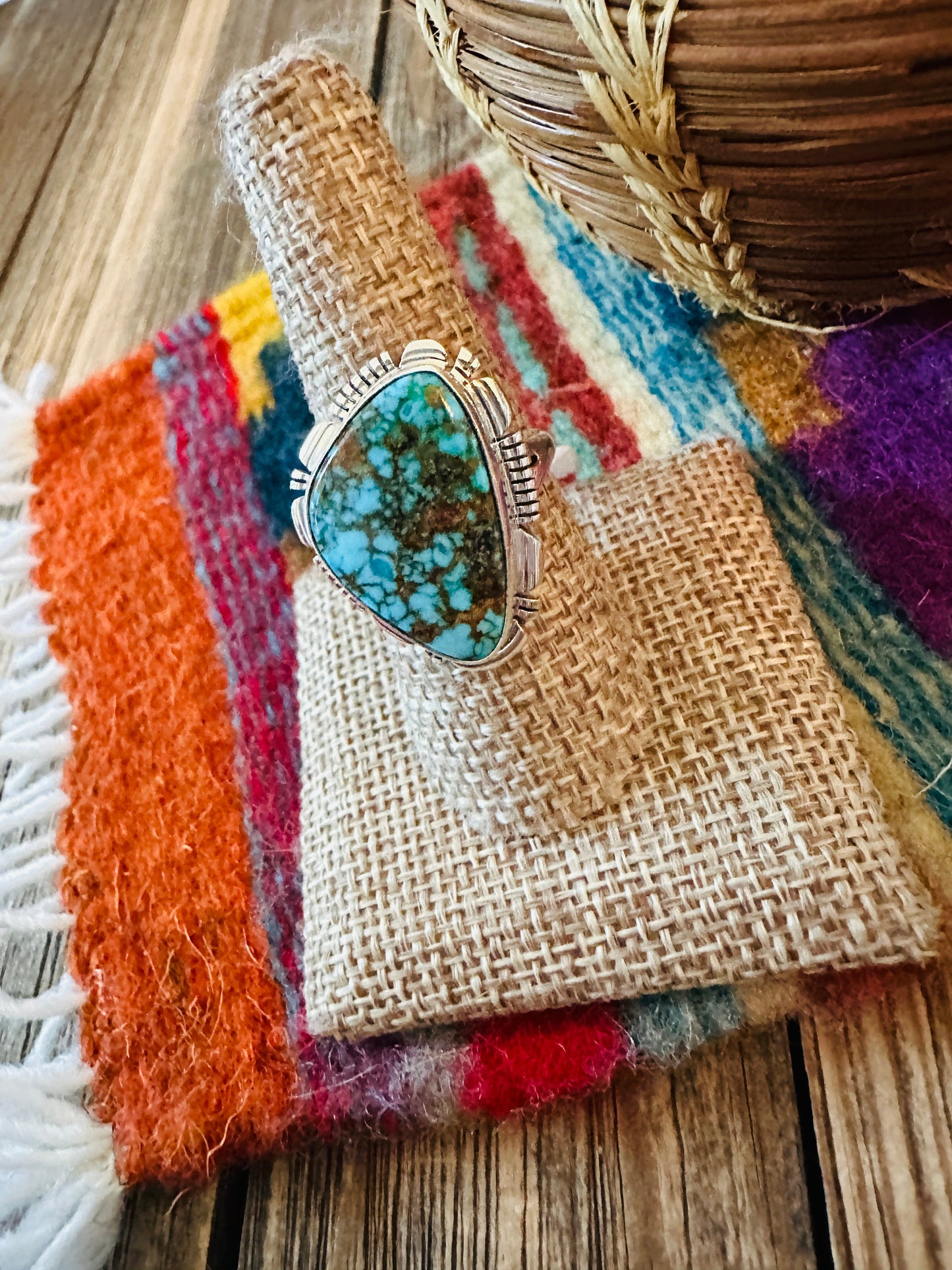 Handcrafted Sonoran Mountain Turquoise & Sterling Silver Ring size 9