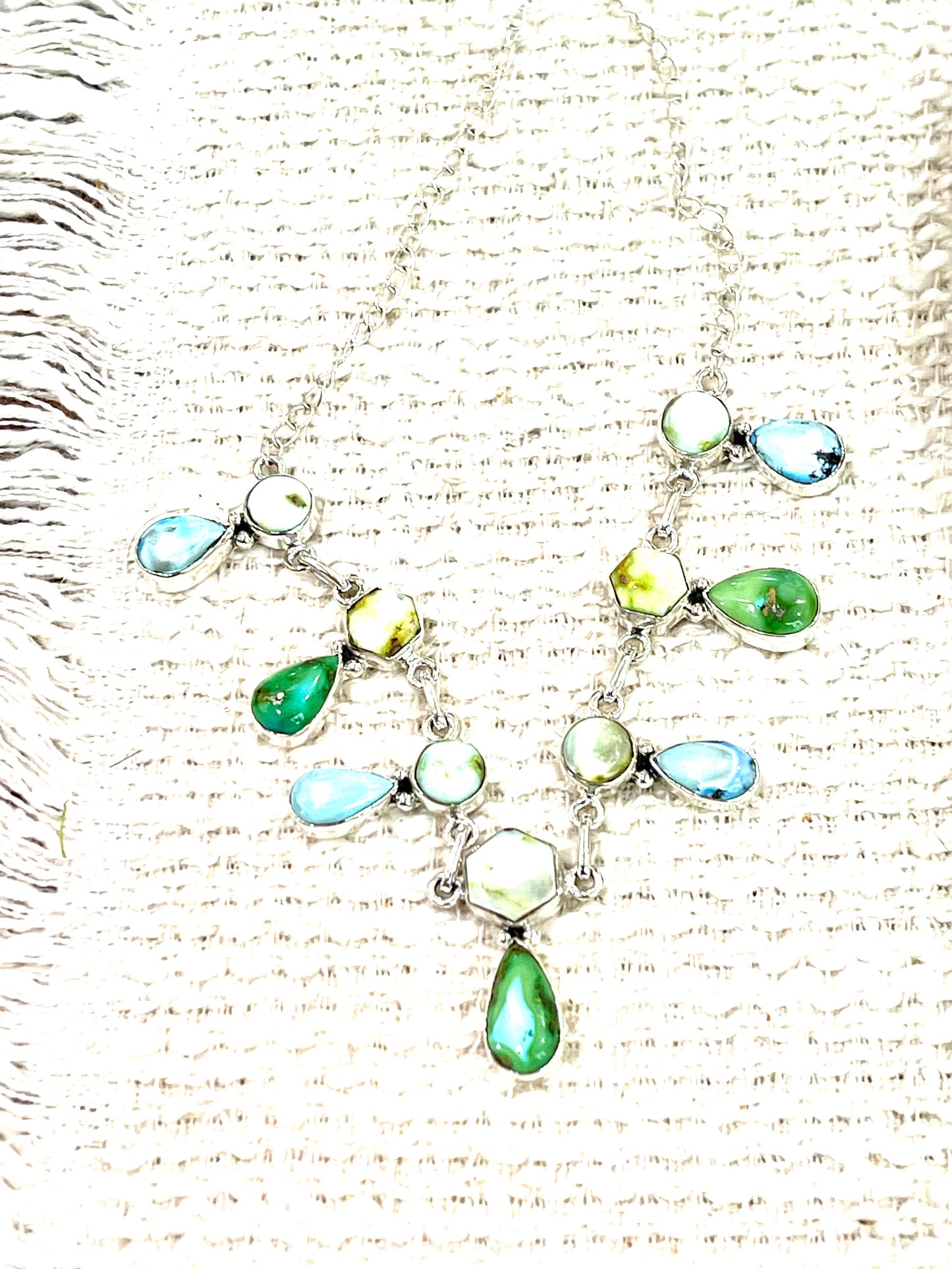 Handmade Sterling Silver, Sonoran Mountain Turquoise, Palomino & Golden Hills Turquoise Necklace