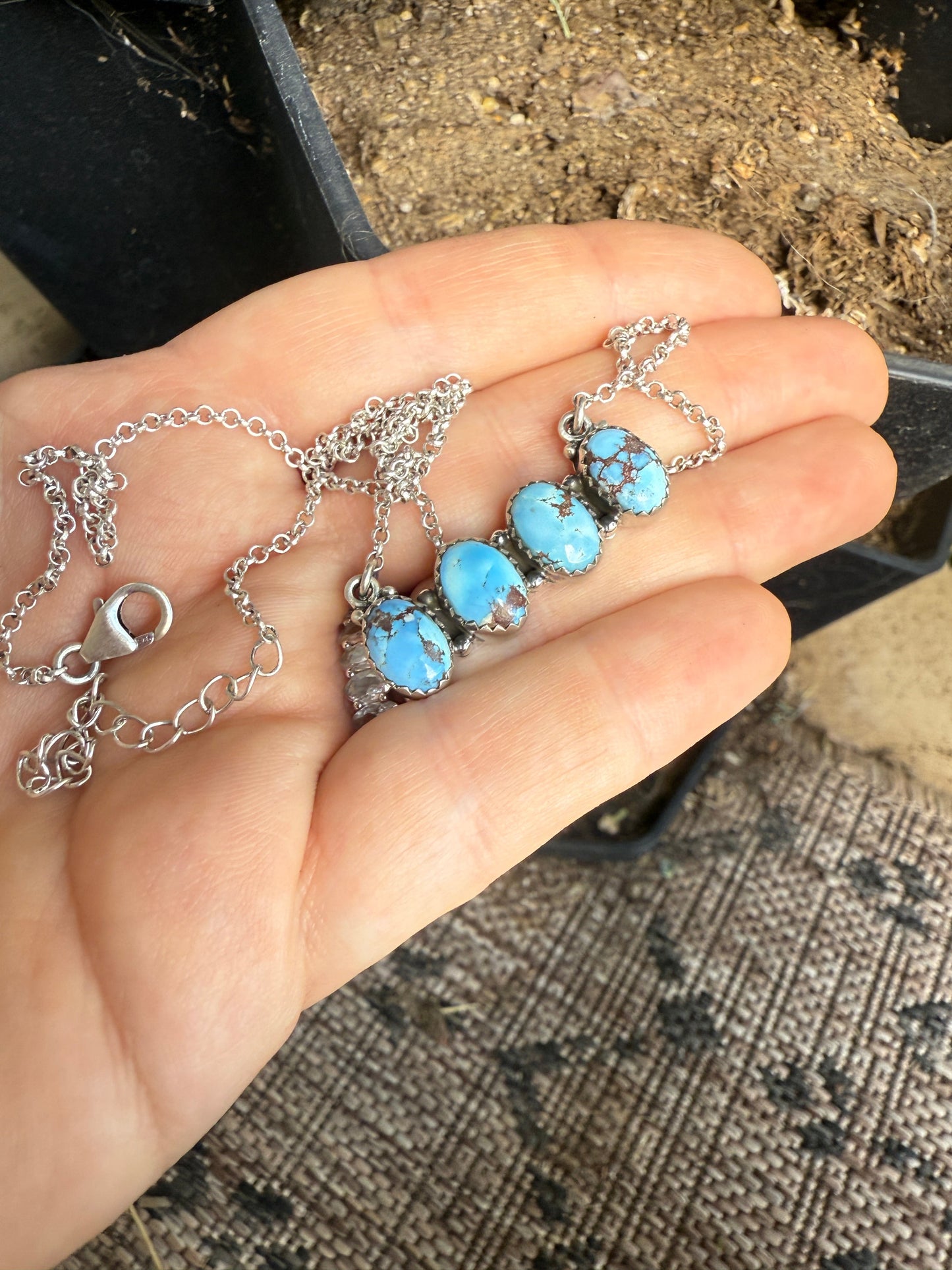 Handmade Sterling Silver Golden Hills Turquoise Bar Necklace