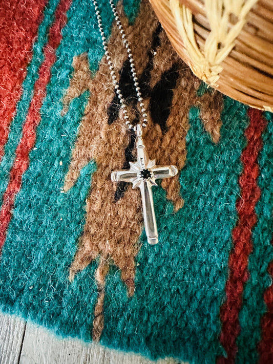 Handcrafted Black Onyx & Sterling Silver Cross Pendant
