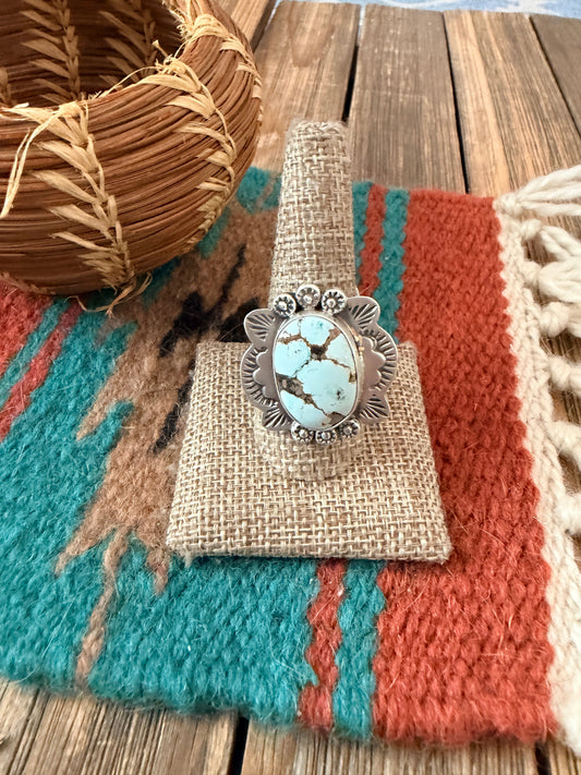 Handcrafted Dry Creek Turquoise & Sterling Silver Adjustable Ring by Cordell Platero