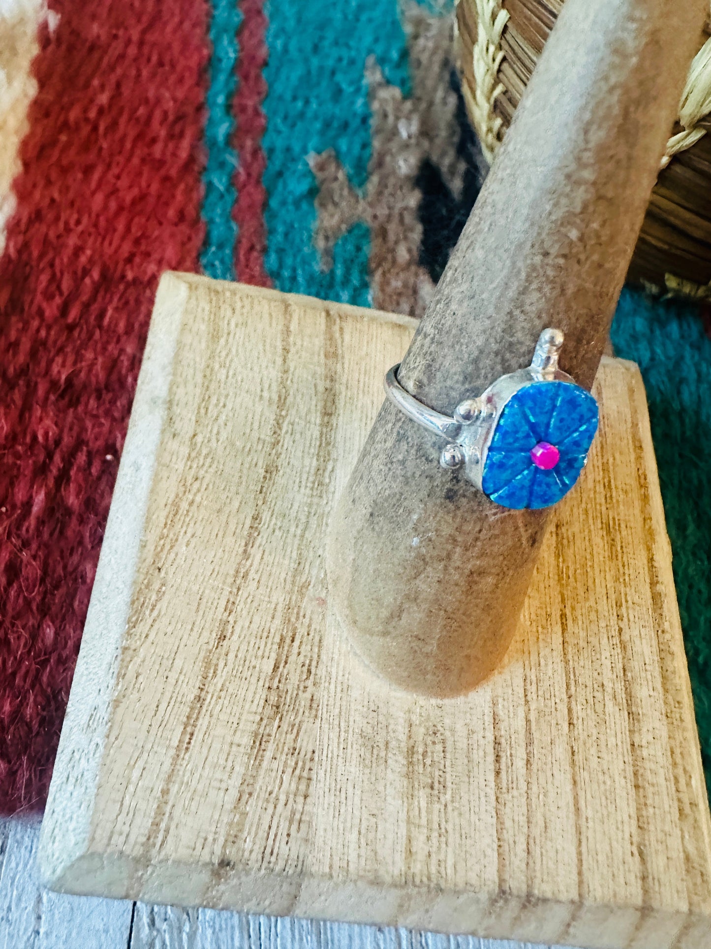 Handcrafted Sterling Silver & Blue and Pink Opal Turtle Ring Size 6.5