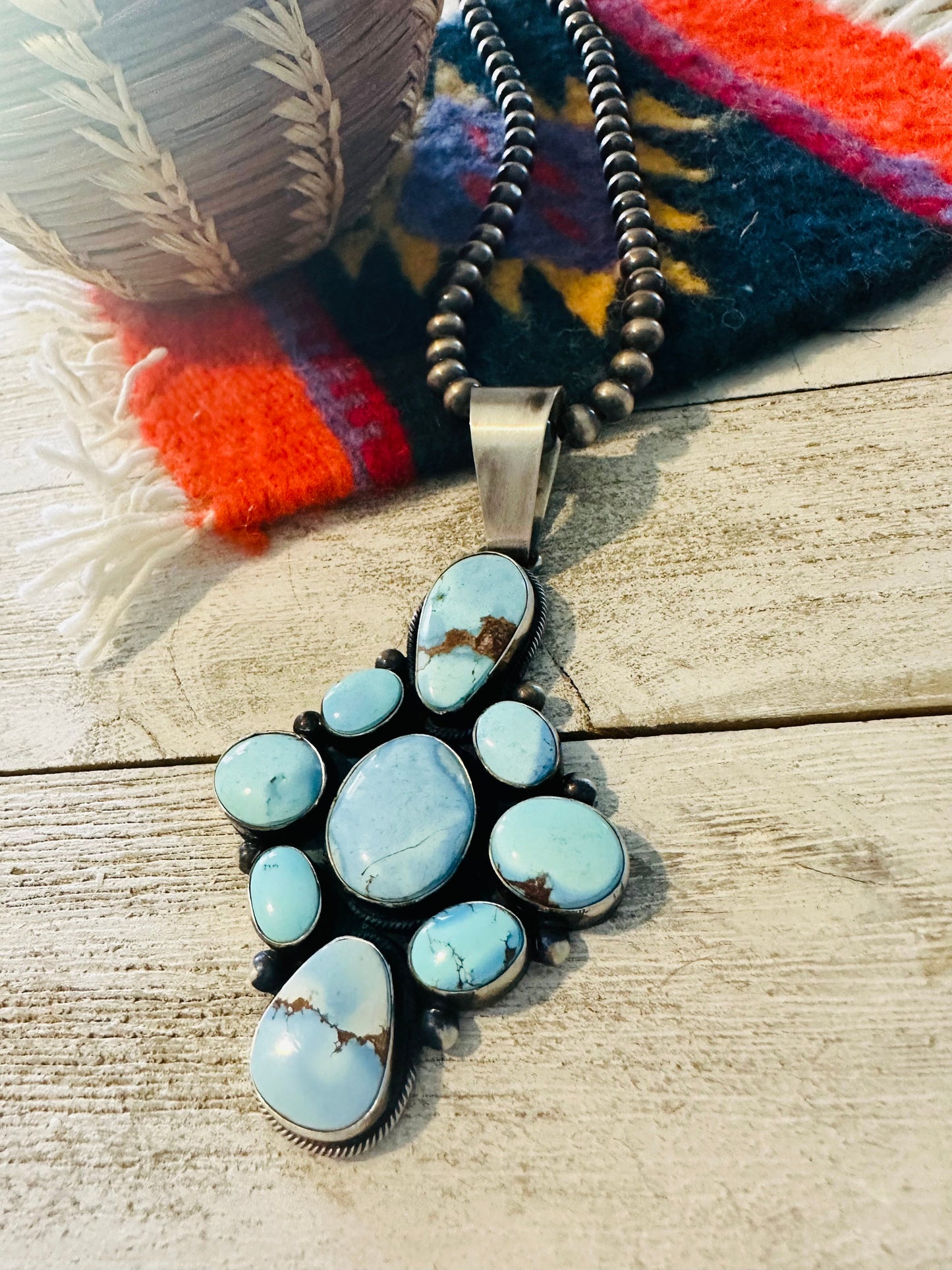 Navajo Golden Hills Turquoise & Sterling Silver Pendant by Paul Livingston