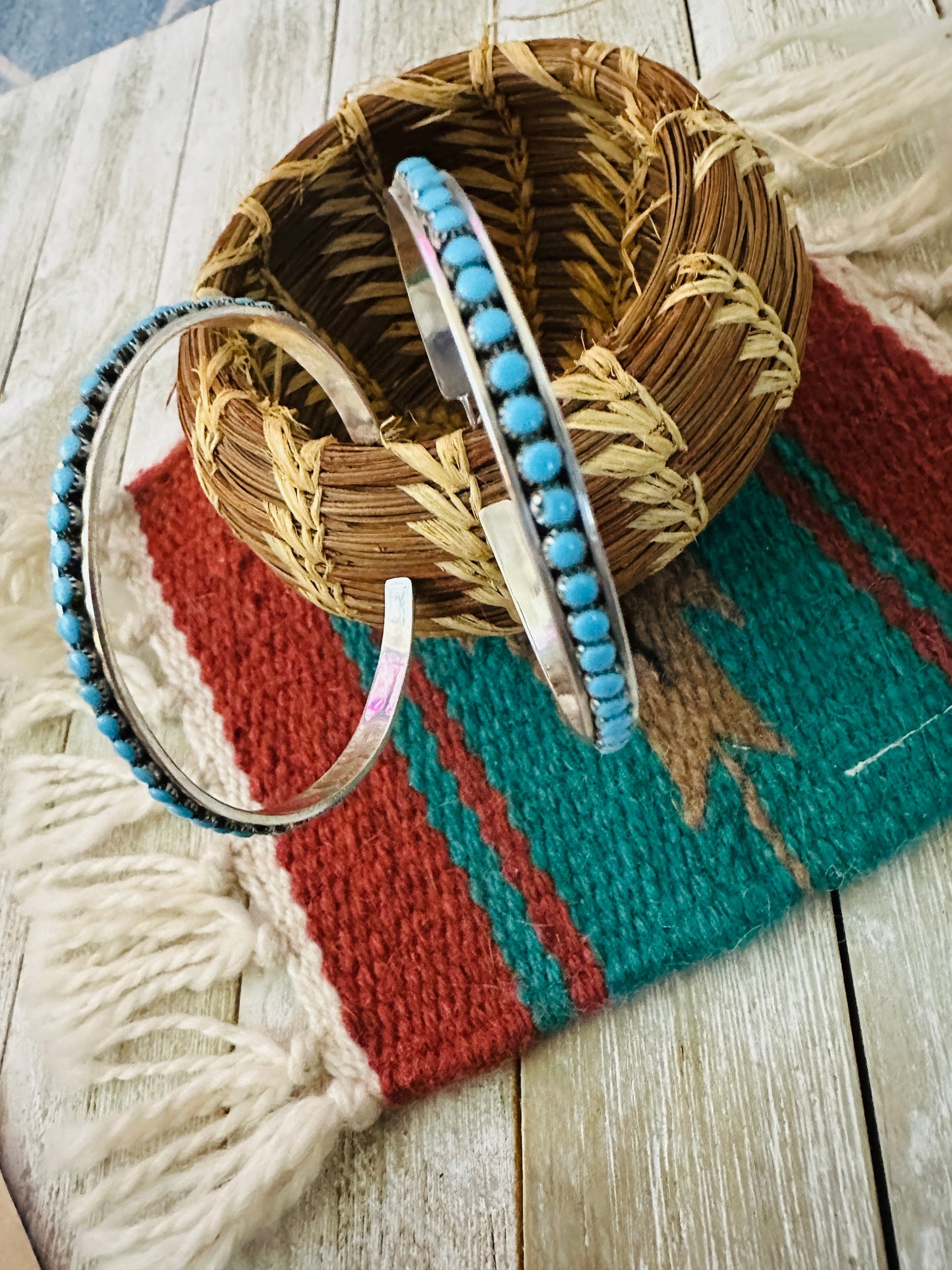 Handcrafted Turquoise & Sterling Silver Snake Eye Hoop Earrings