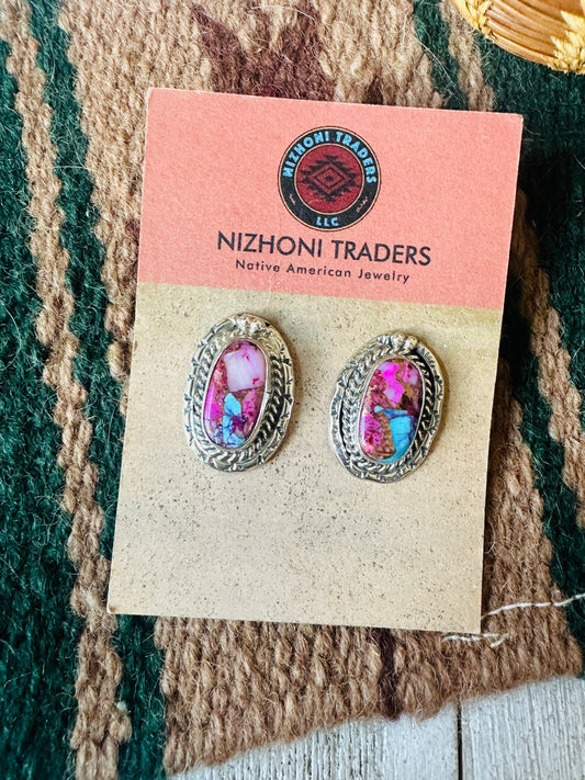 Handcrafted Pink Dream Mojave & Sterling Silver Post Earrings