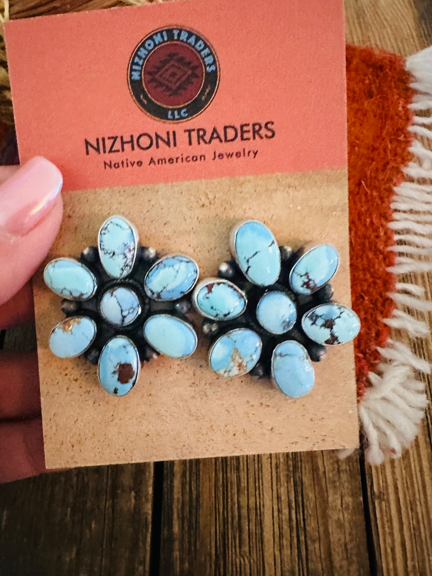 Handcrafted Golden Hills Turquoise & Sterling Silver Cluster Post Earrings