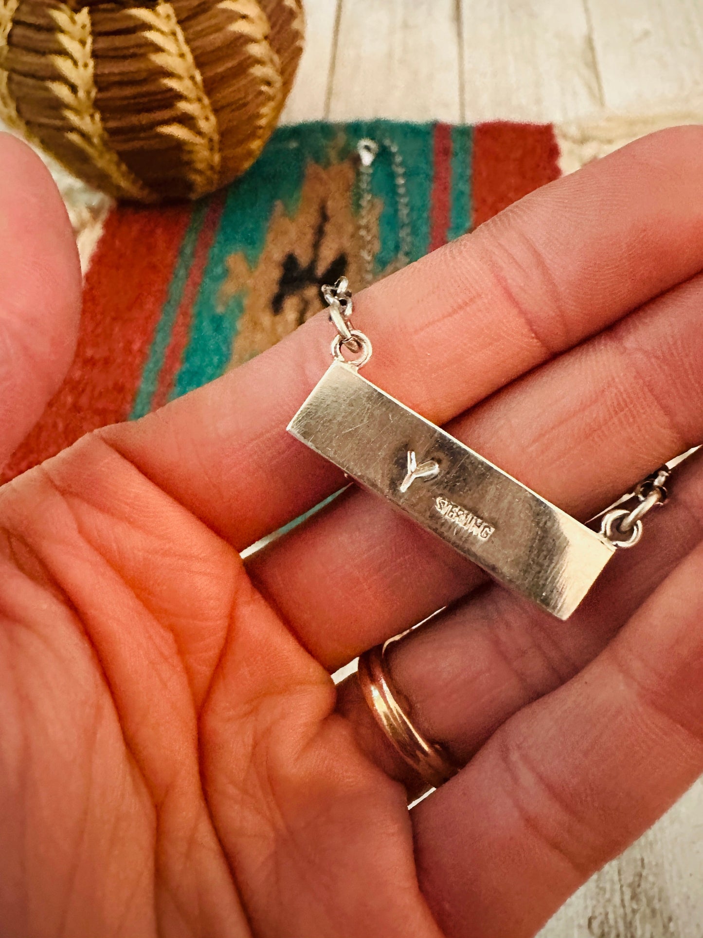 Handcrafted Multi Stone & Sterling Silver Inlay Bar Necklace