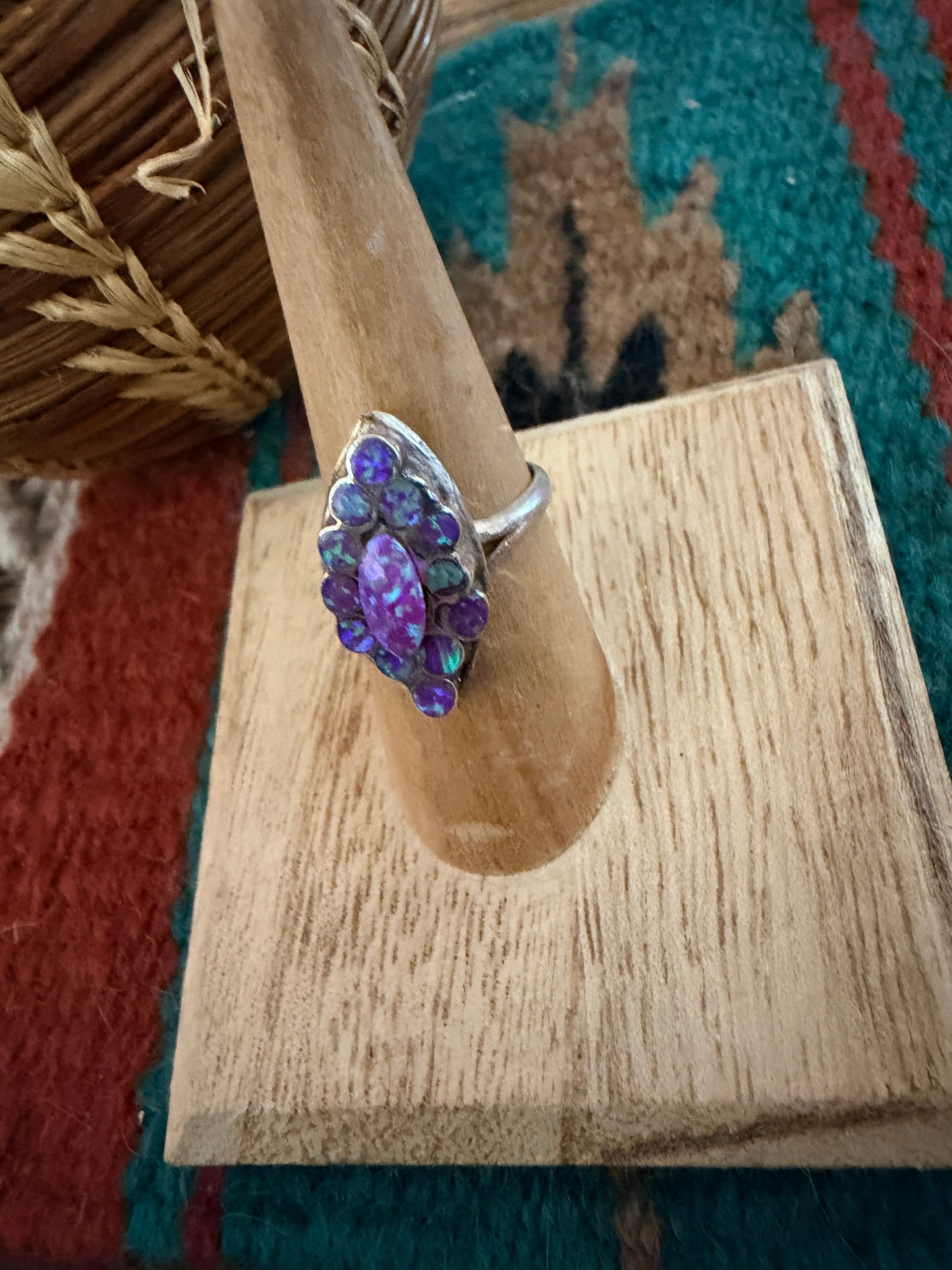 Handcrafted Purple Opal & Sterling Silver Ring Size 6.25