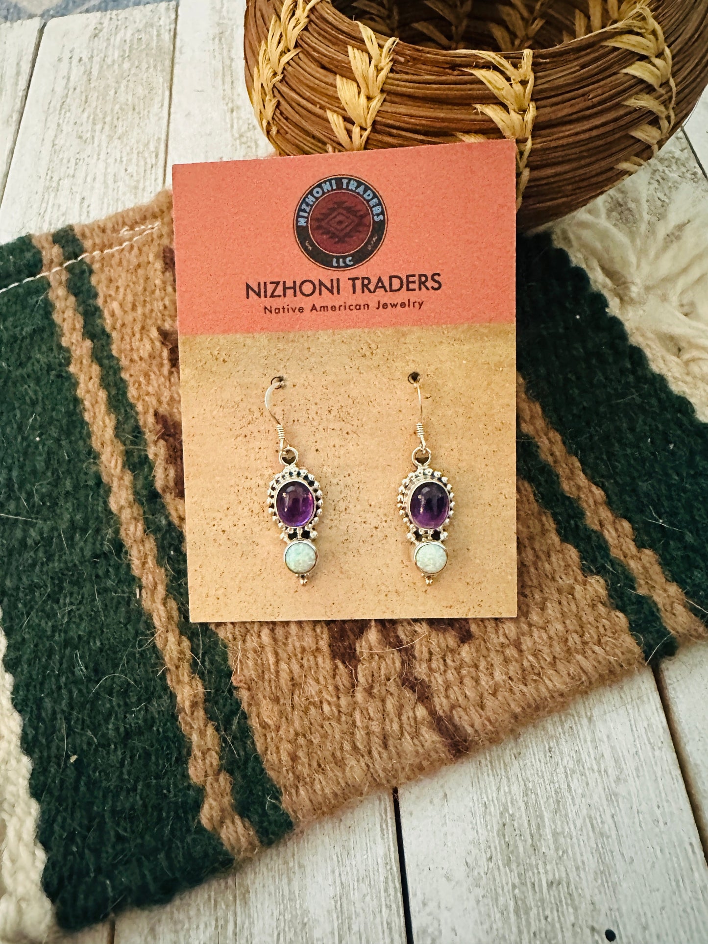 Handcrafted Amethyst, Opal & Sterling Silver Dangle Earrings
