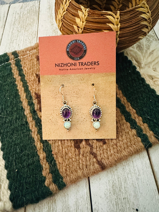 Handcrafted Amethyst, Opal & Sterling Silver Dangle Earrings
