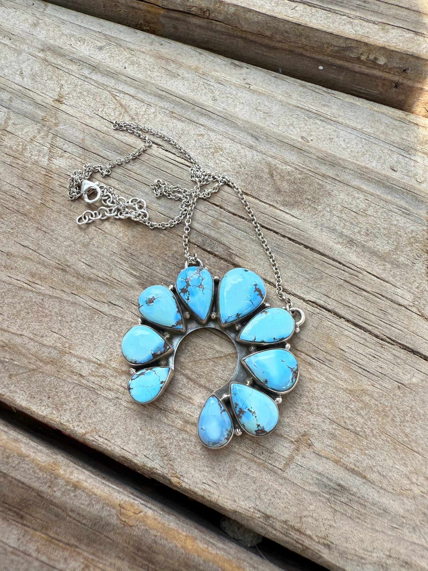 Beautiful Handmade Sterling Silver & Golden Hills Turquoise Naja Necklace