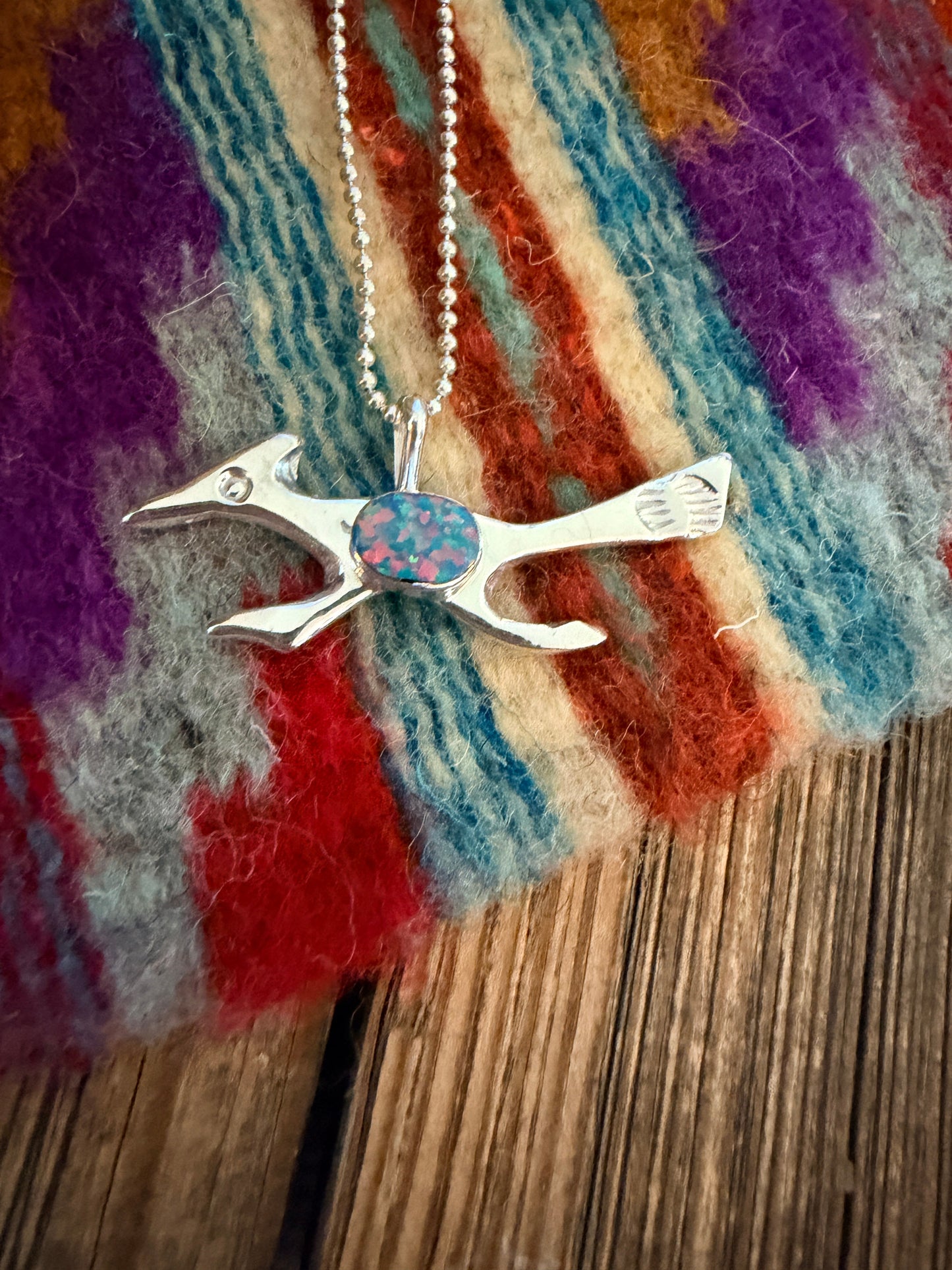 Handcrafted Sterling Silver & Opal Road Runner Pendant by Joseph Martinez