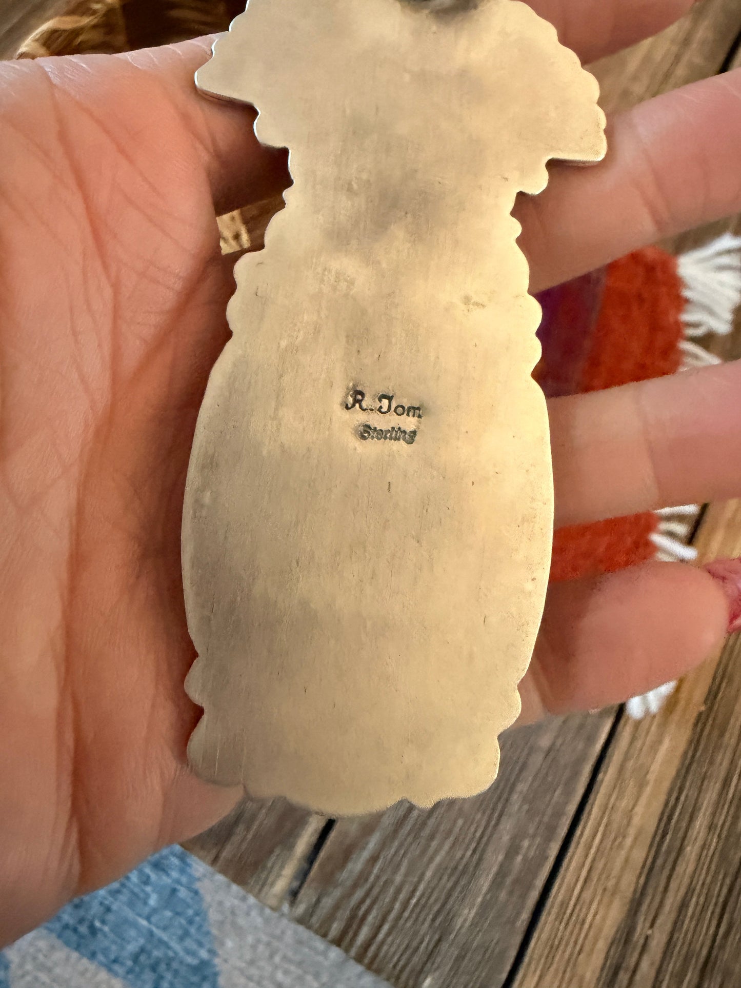 Handcrafted Sterling Silver and Number 8 Turquoise Kachina Pendant by Ronald Tom