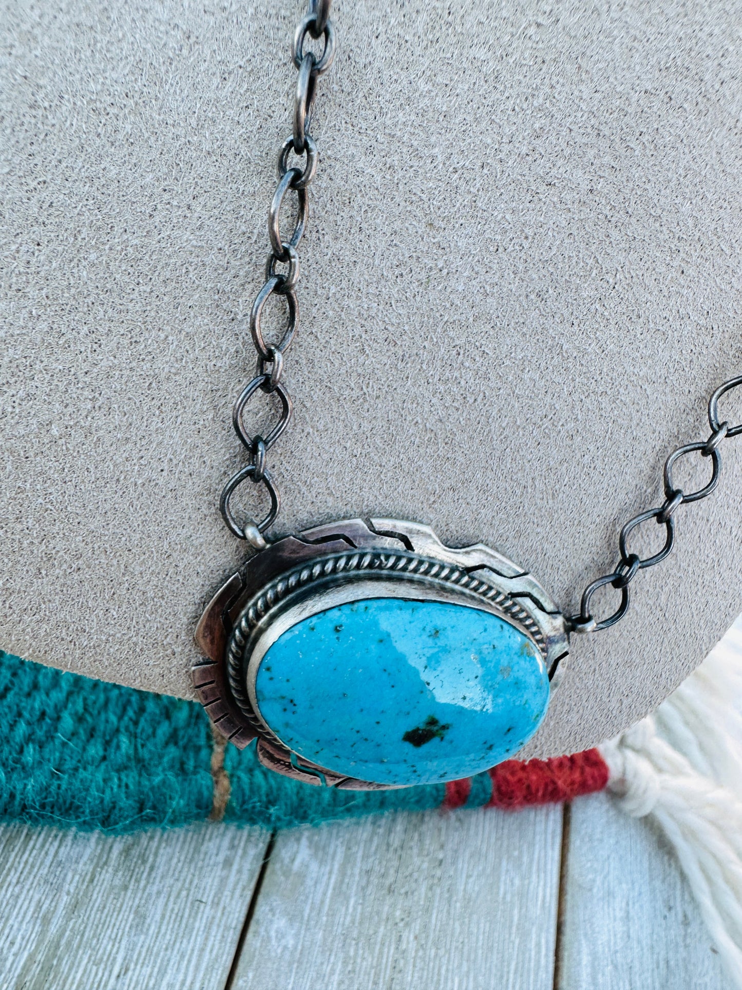 Handcrafted Sterling Silver 18” Link Chain & Turquoise Necklace