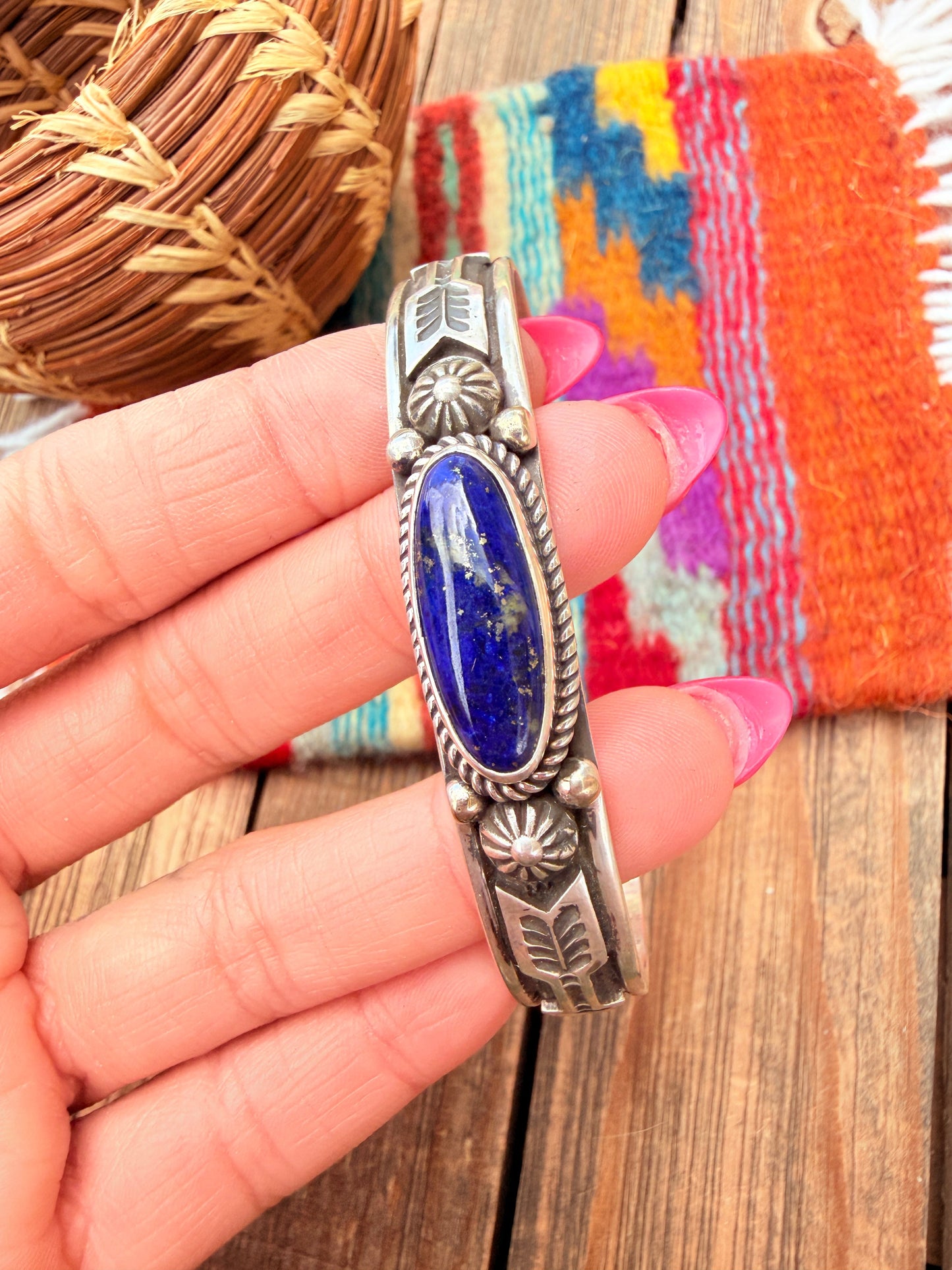 Handcrafted Sterling Silver and Lapis Cuff Bracelet by Albert Jake