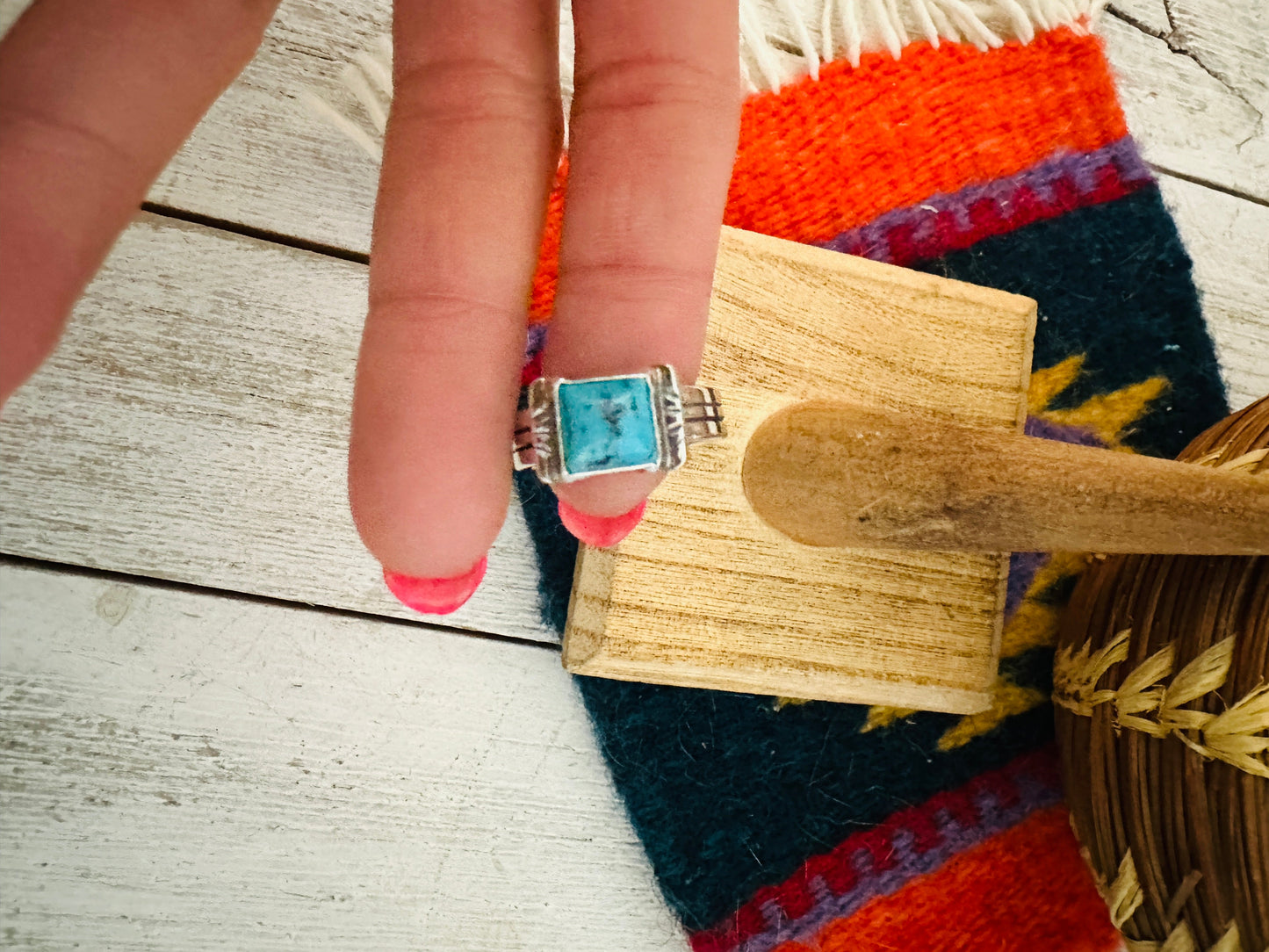 Handcrafted Turquoise & Sterling Silver Square Ring
