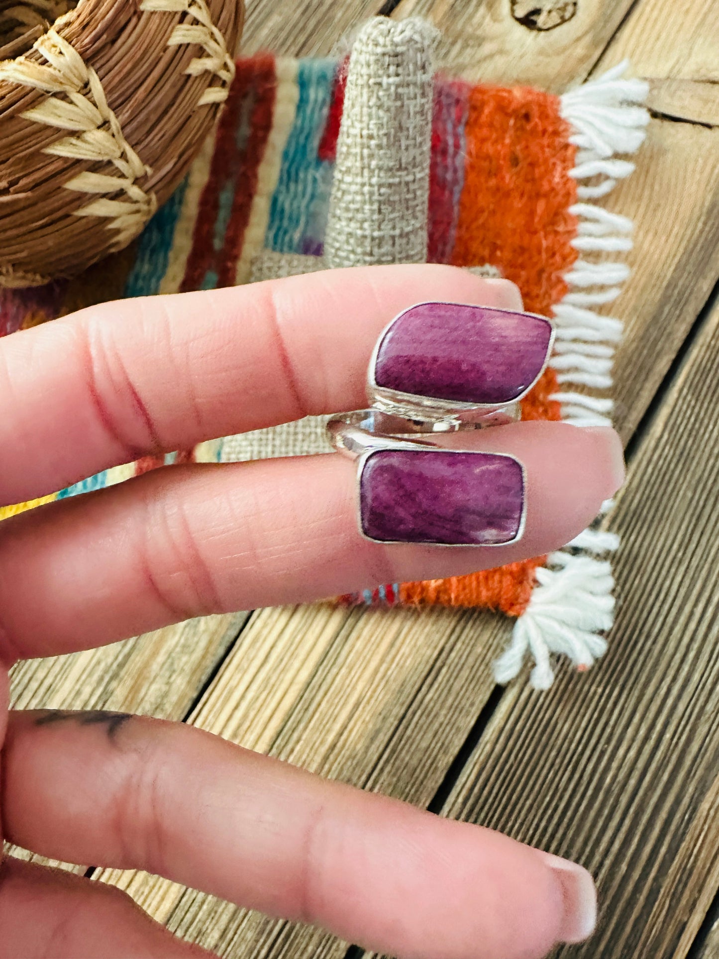 Handcrafted Purple Spiny Oyster & Sterling Silver Adjustable Ring