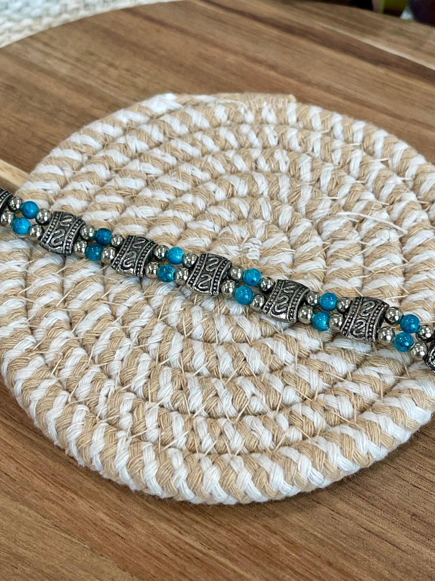 Vintage Handmade Silver & Faux Turquoise Link Bracelet