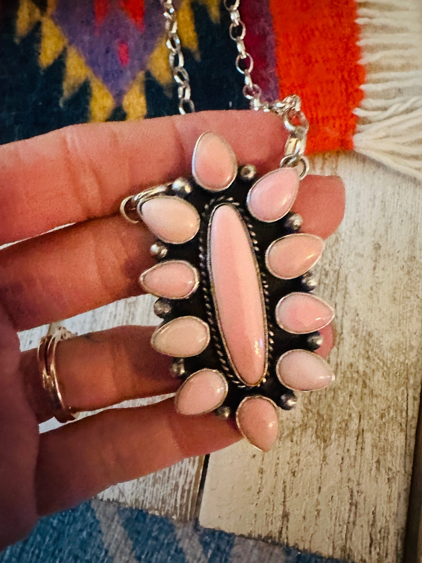 Handcrafted Sterling Silver & Queen Pink Conch Necklace