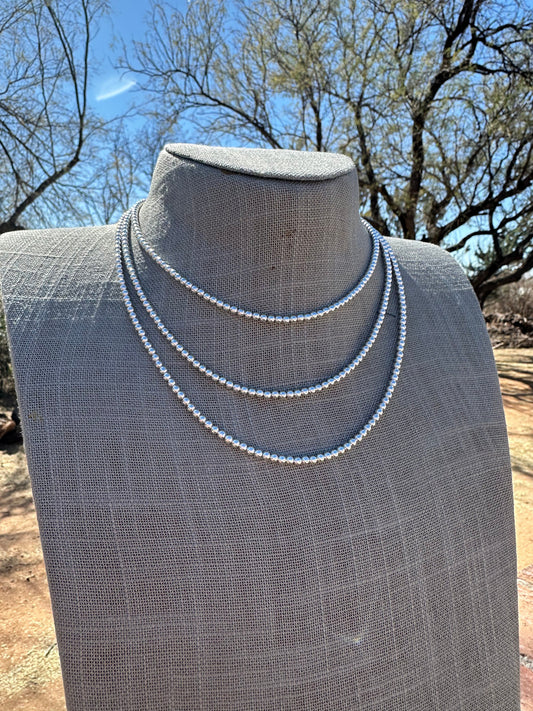 Sterling Silver Elegant Pearl Style Beaded Necklace 3mm
