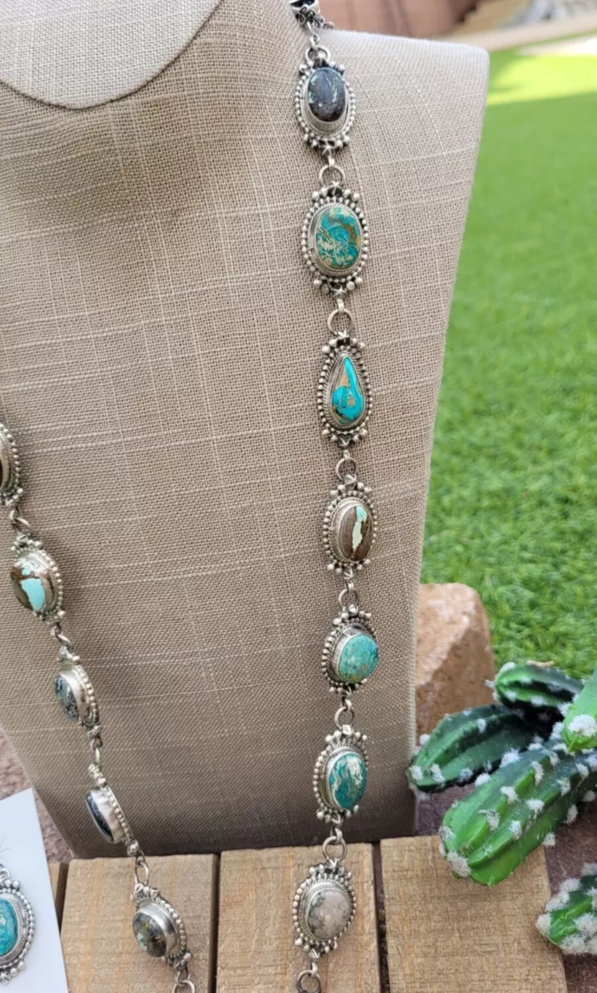Handcrafted Sterling Silver & Multi Turquoise Lariat Necklace Set by Kee Johnson