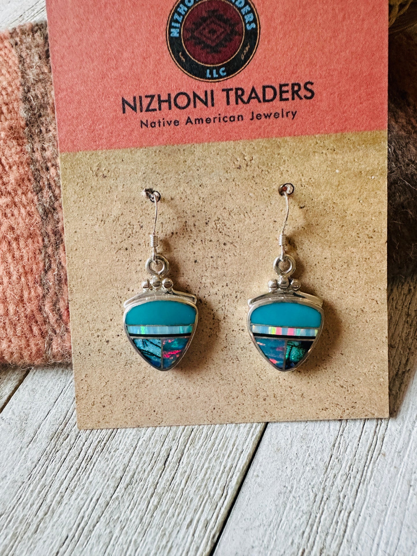 Handcrafted Sterling Silver & Multi Stone Inlay Dangle Earrings