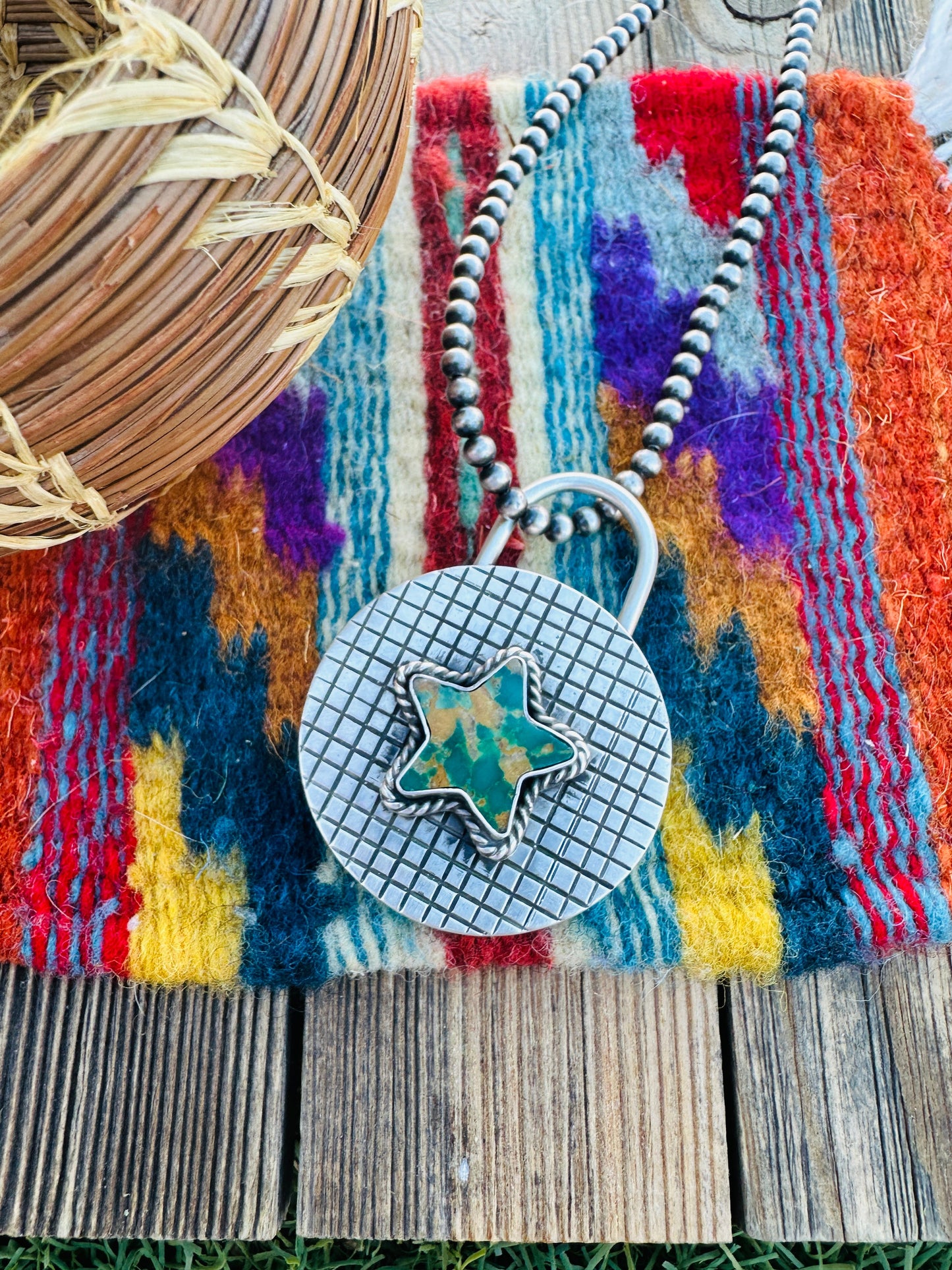 Handcrafted Turquoise & Sterling Silver Locket Style Pendant by Charles Johnson