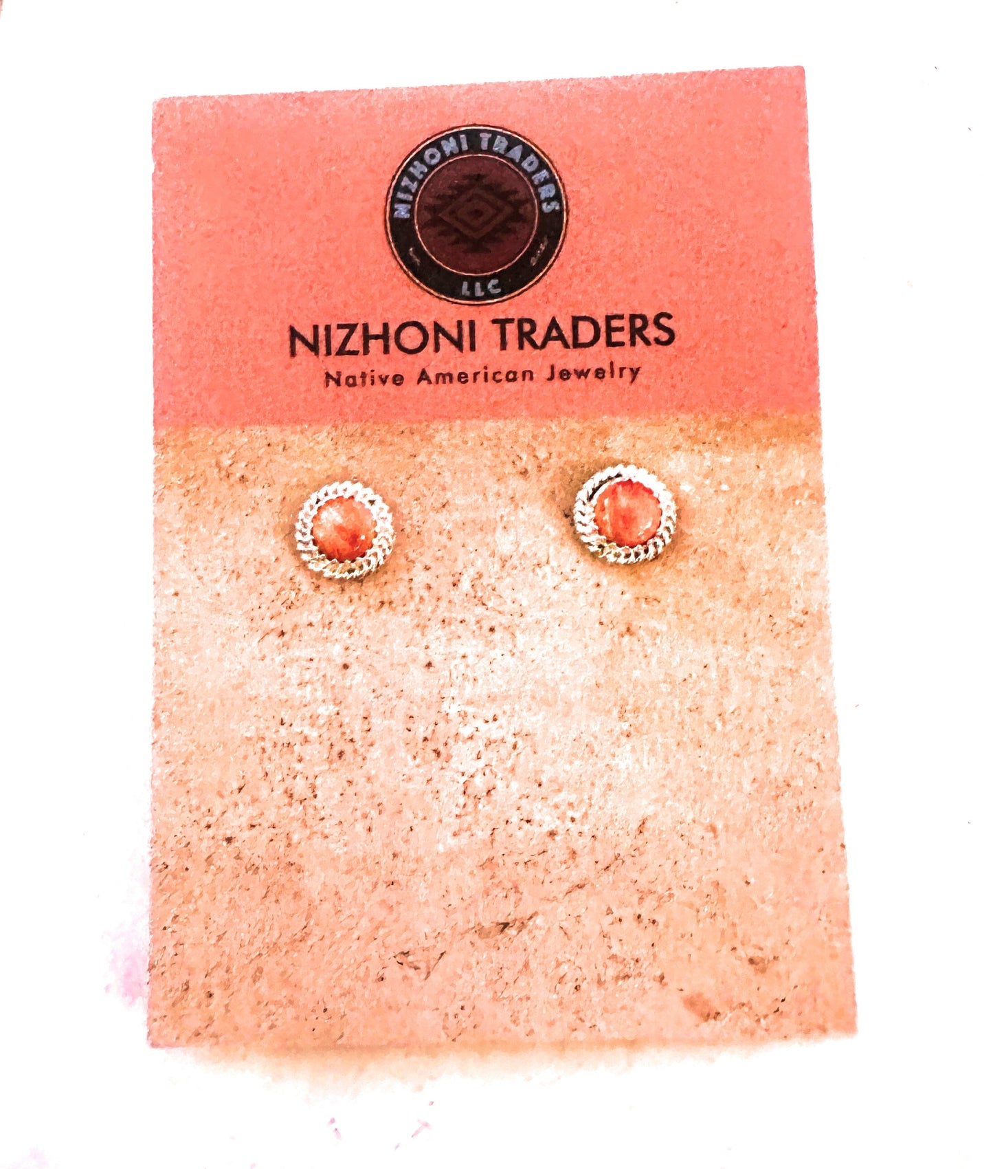 Navajo Orange Spiny and Sterling Silver Stud Earrings