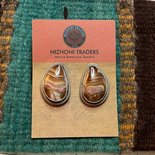 Handcrafted Sterling Silver & Rhodochrosite Stone Post Earrings