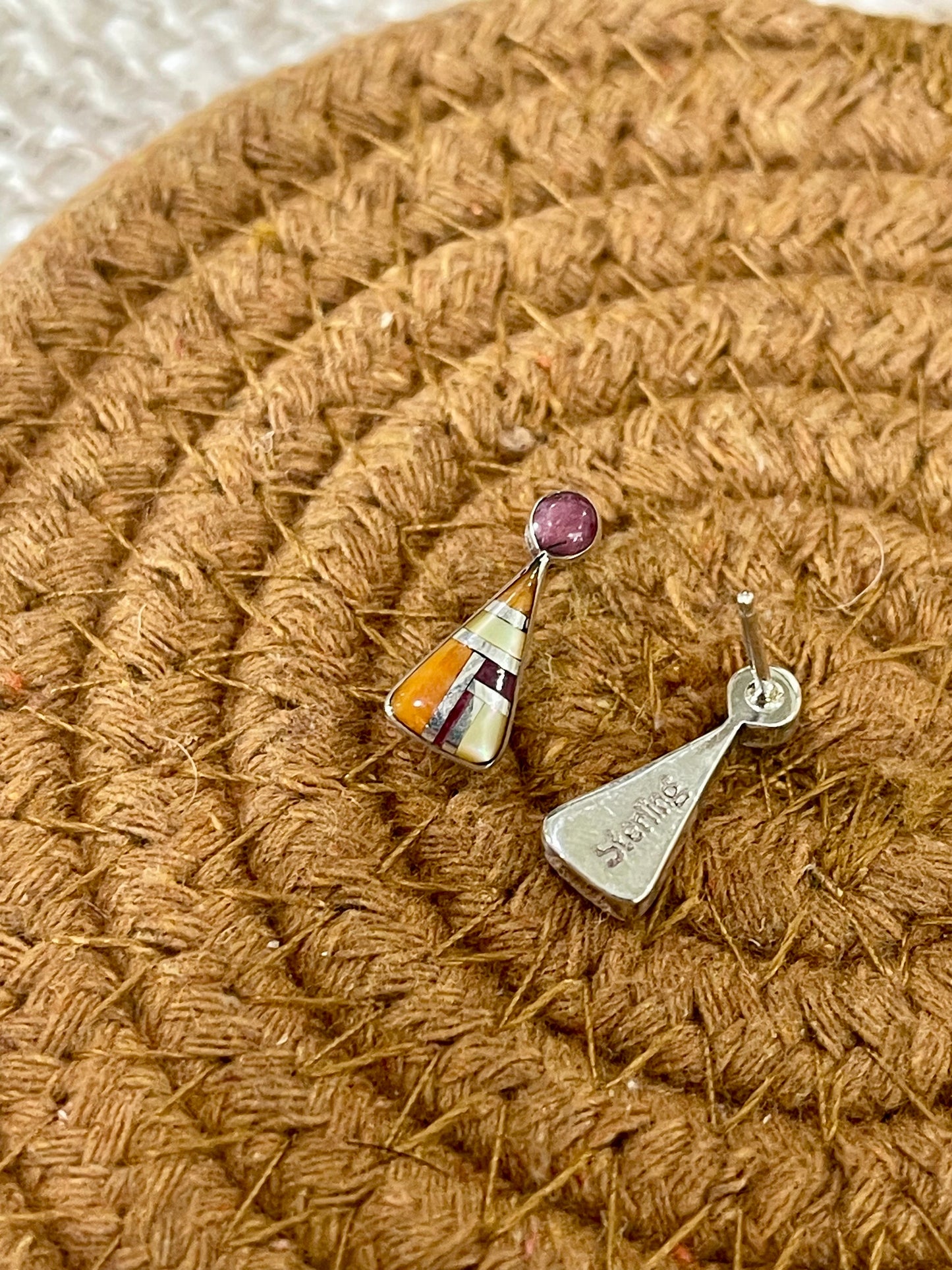 Gorgeous Handmade Sterling Silver & Multi Stone Inlay Post Earrings