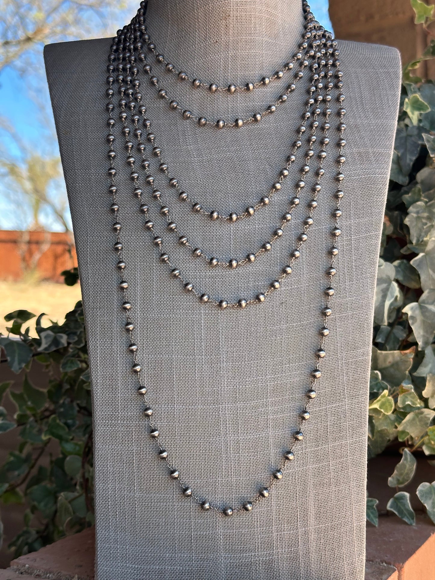 Handcrafted Sterling Silver 6mm Rosary Beaded Necklaces 144"