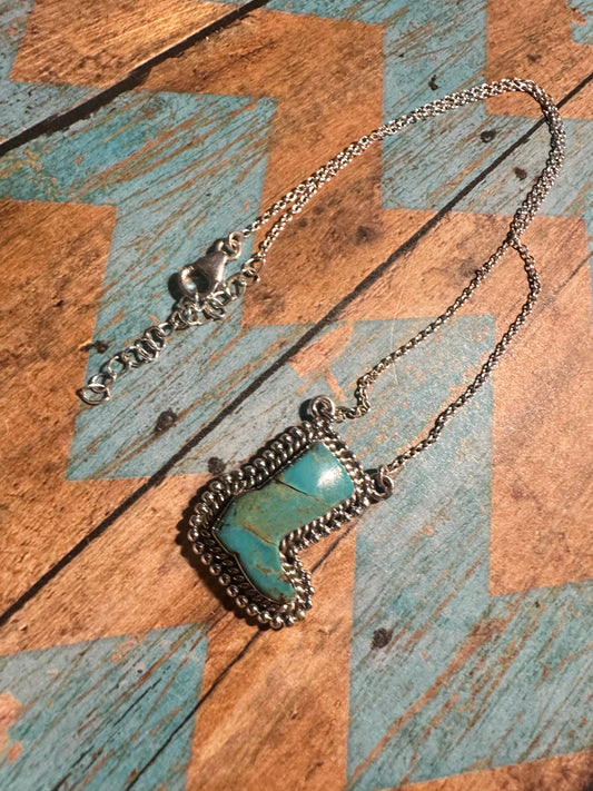 Beautiful Handmade Sterling Silver Turquoise Boot Necklace