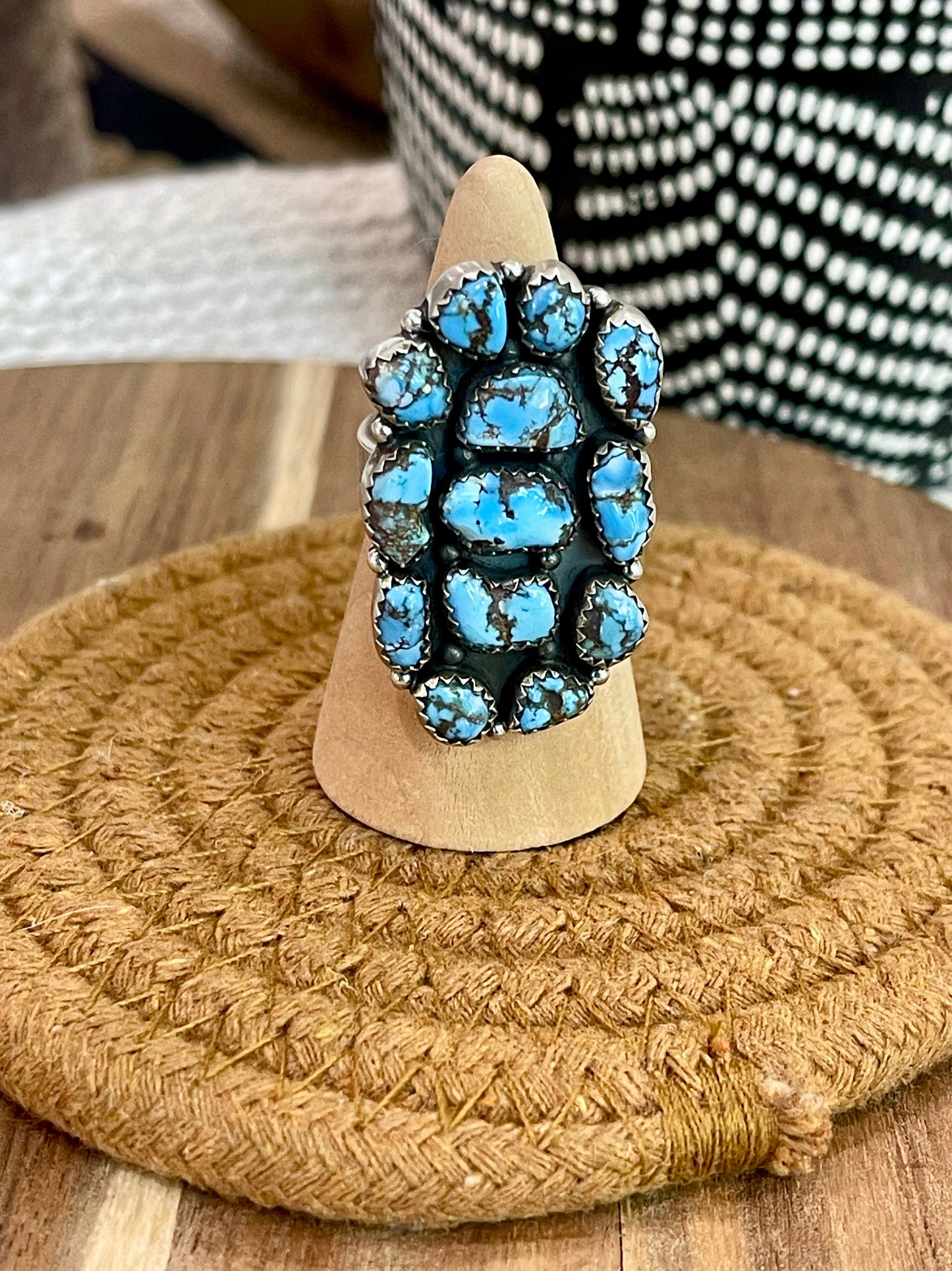 Gorgeous Handmade Sterling Silver & Golden Hills Turquoise Adjustable Cluster Ring