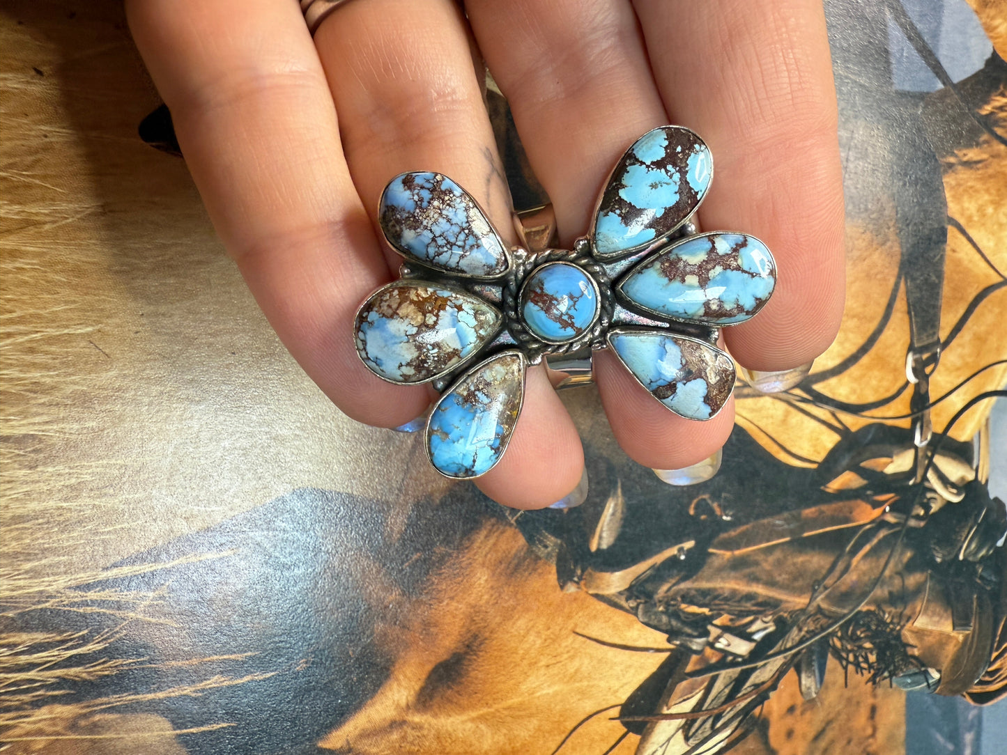 Handmade Golden Hills Turquoise & Sterling Silver Adjustable Ring