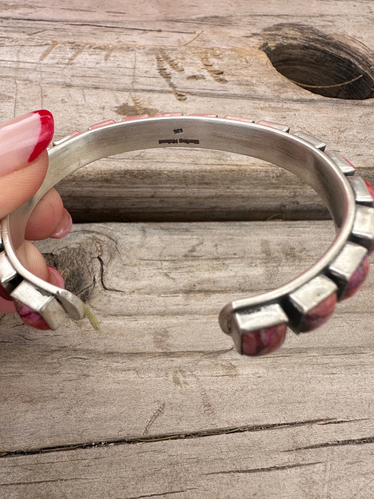 Handmade Sterling Silver & Pink Dream Mojave Adjustable Cuff Bracelet