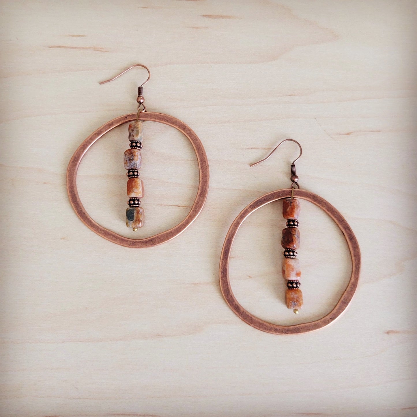 Western Copper Hoop Earrings w/ Earth Regalite 100b