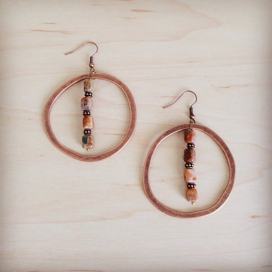 Western Copper Hoop Earrings w/ Earth Regalite 100b