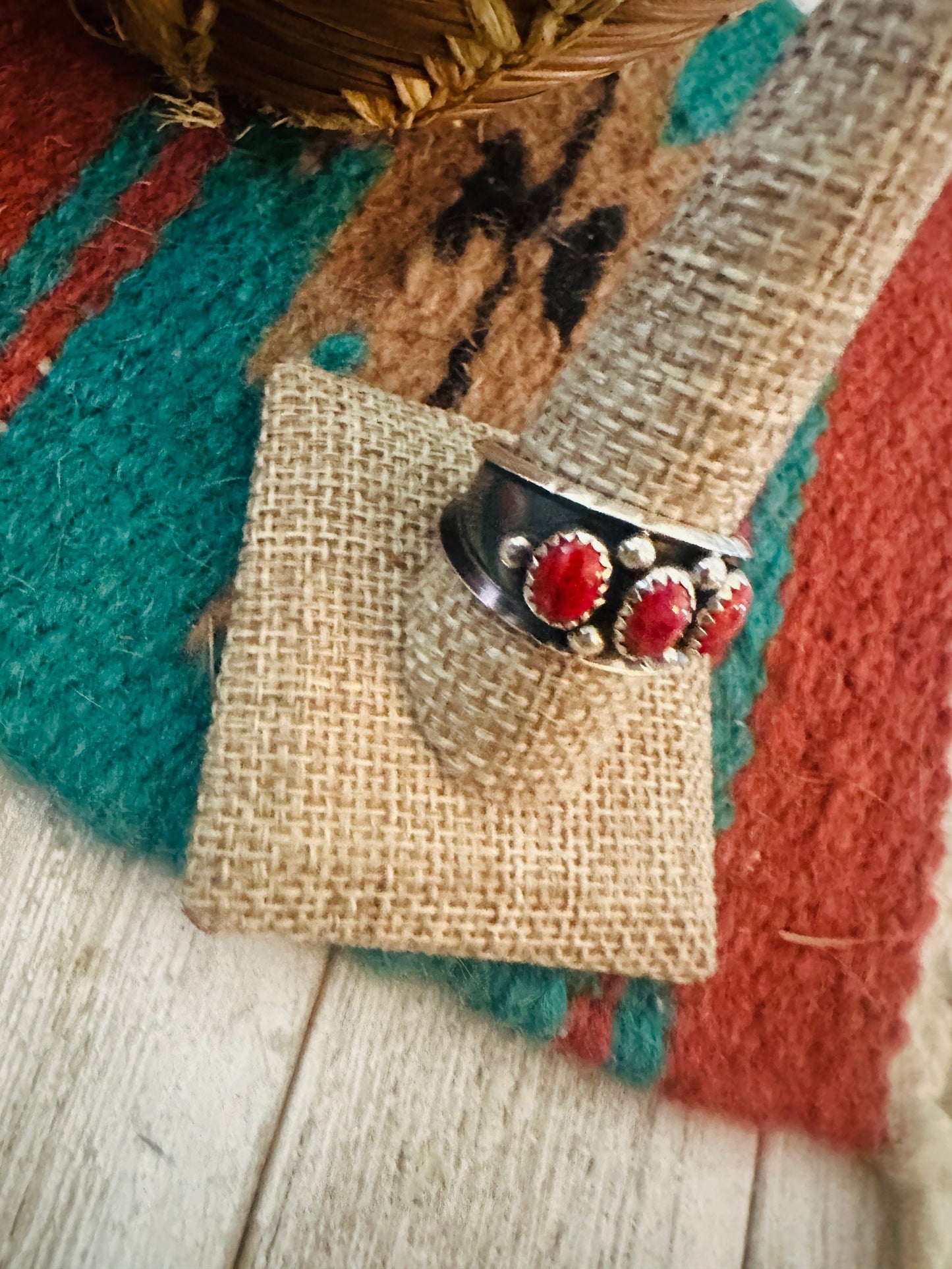 Handcrafted Red Spiny Oyster & Sterling Silver Ring Size 11