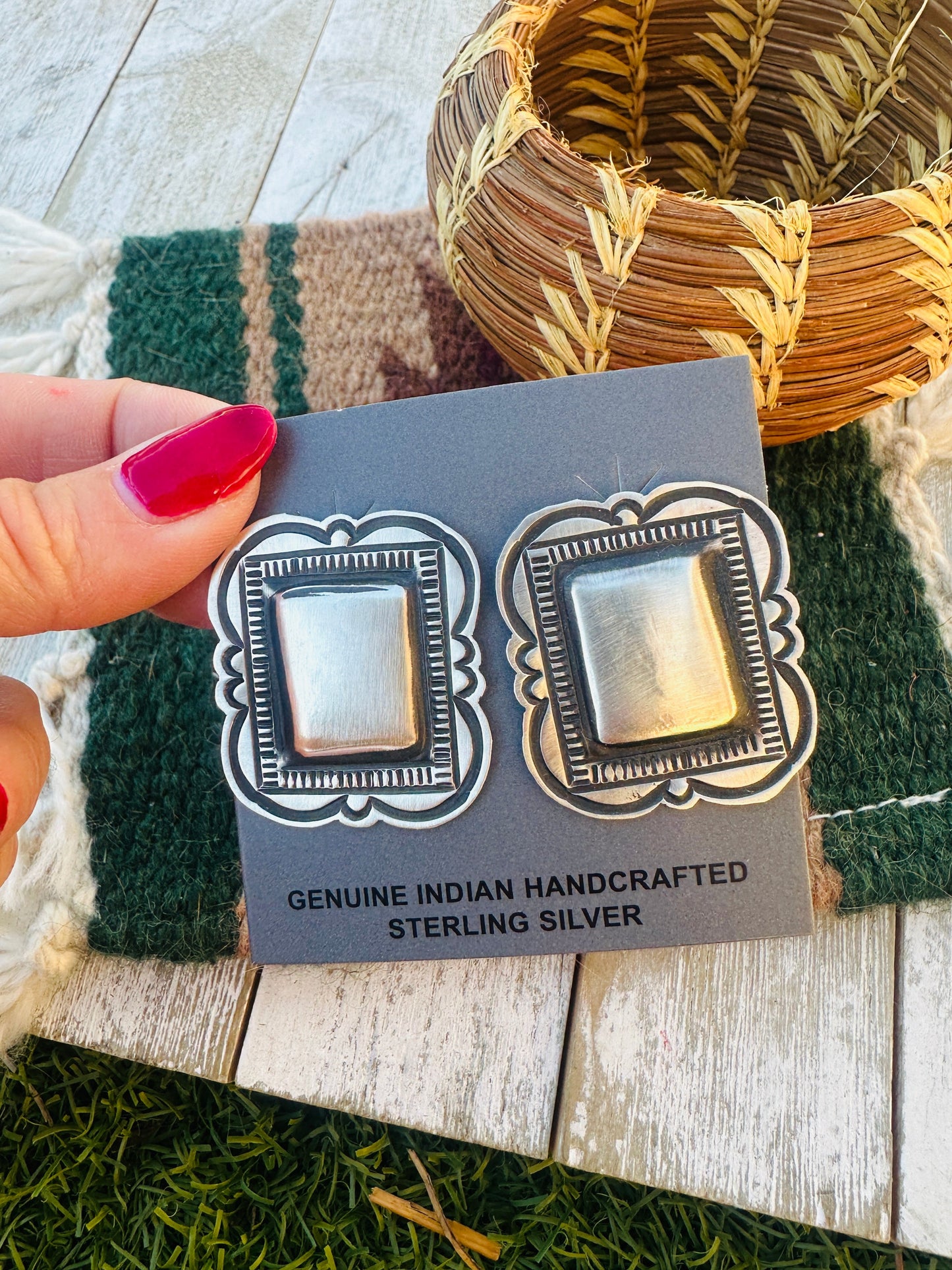 Handcrafted Sterling Silver Concho Post Earrings by Leander Tahe