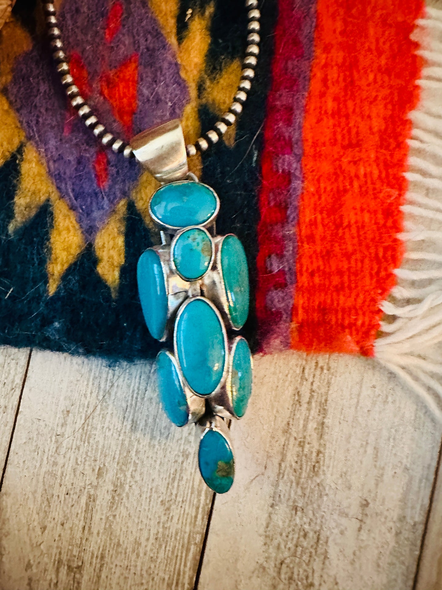 Handcrafted Turquoise and Sterling Silver Cluster Pendant