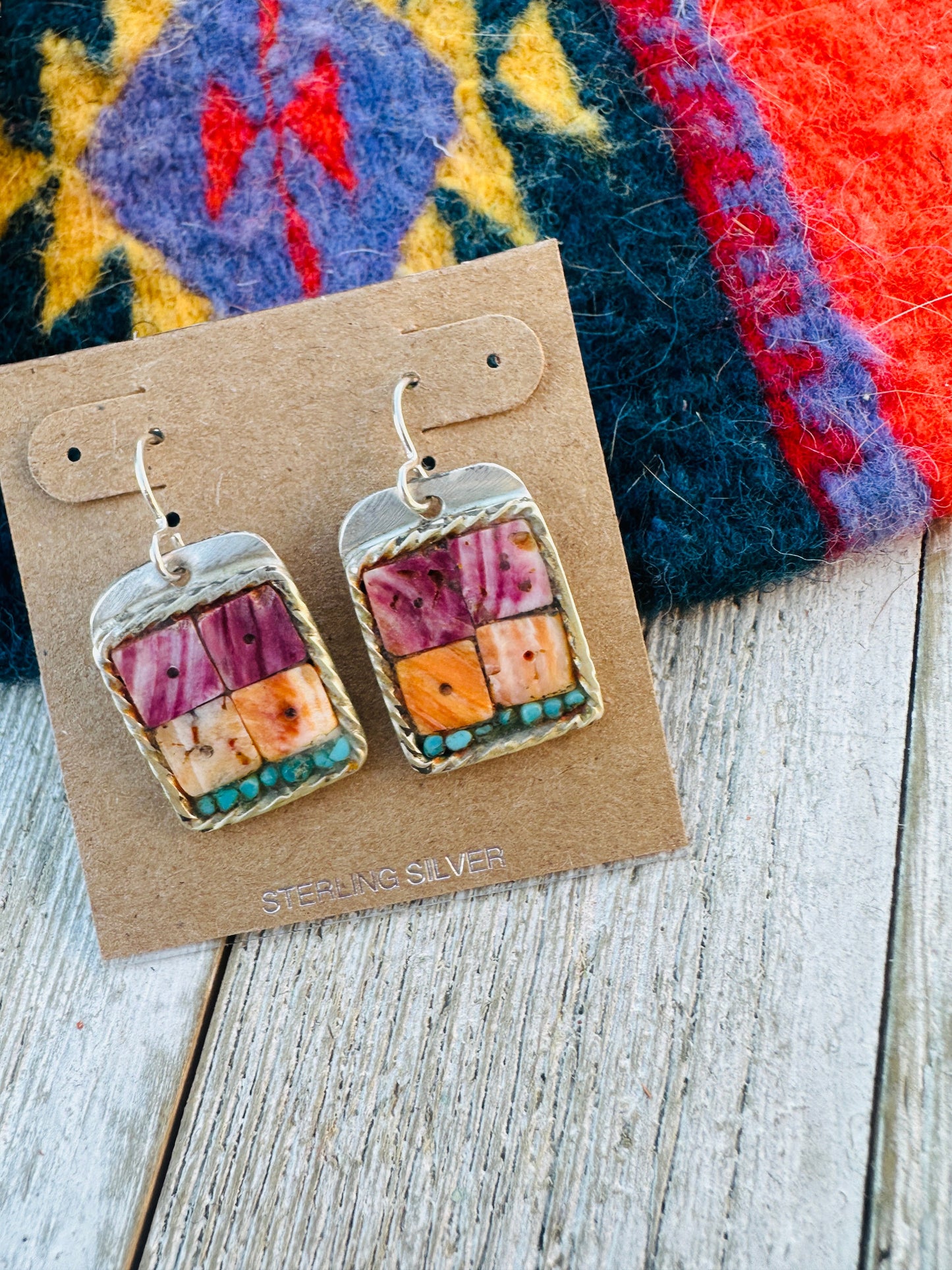 Handcrafted Spiny, Turquoise & Sterling Silver Inlay Dangle Earrings