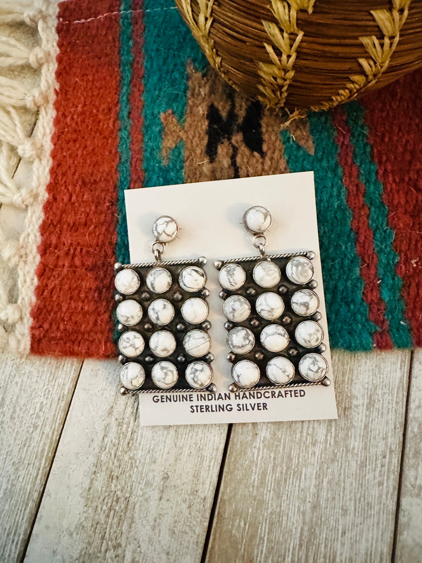 Handcrafted Howlite & Sterling Silver Dangle Earrings by Jacqueline Silver