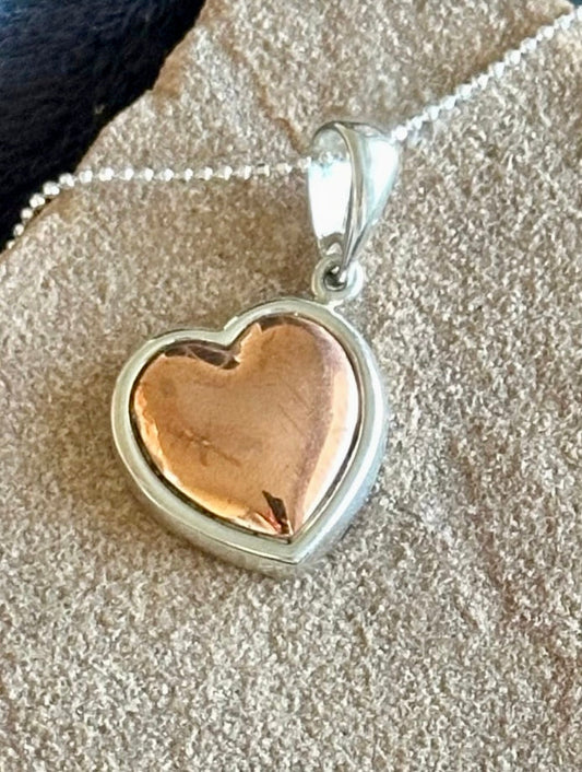 Copper Heart with Sterling Silver frame Necklace