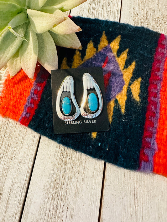 Handcrafted Kingman Turquoise and Sterling Silver Shadowbox Earrings