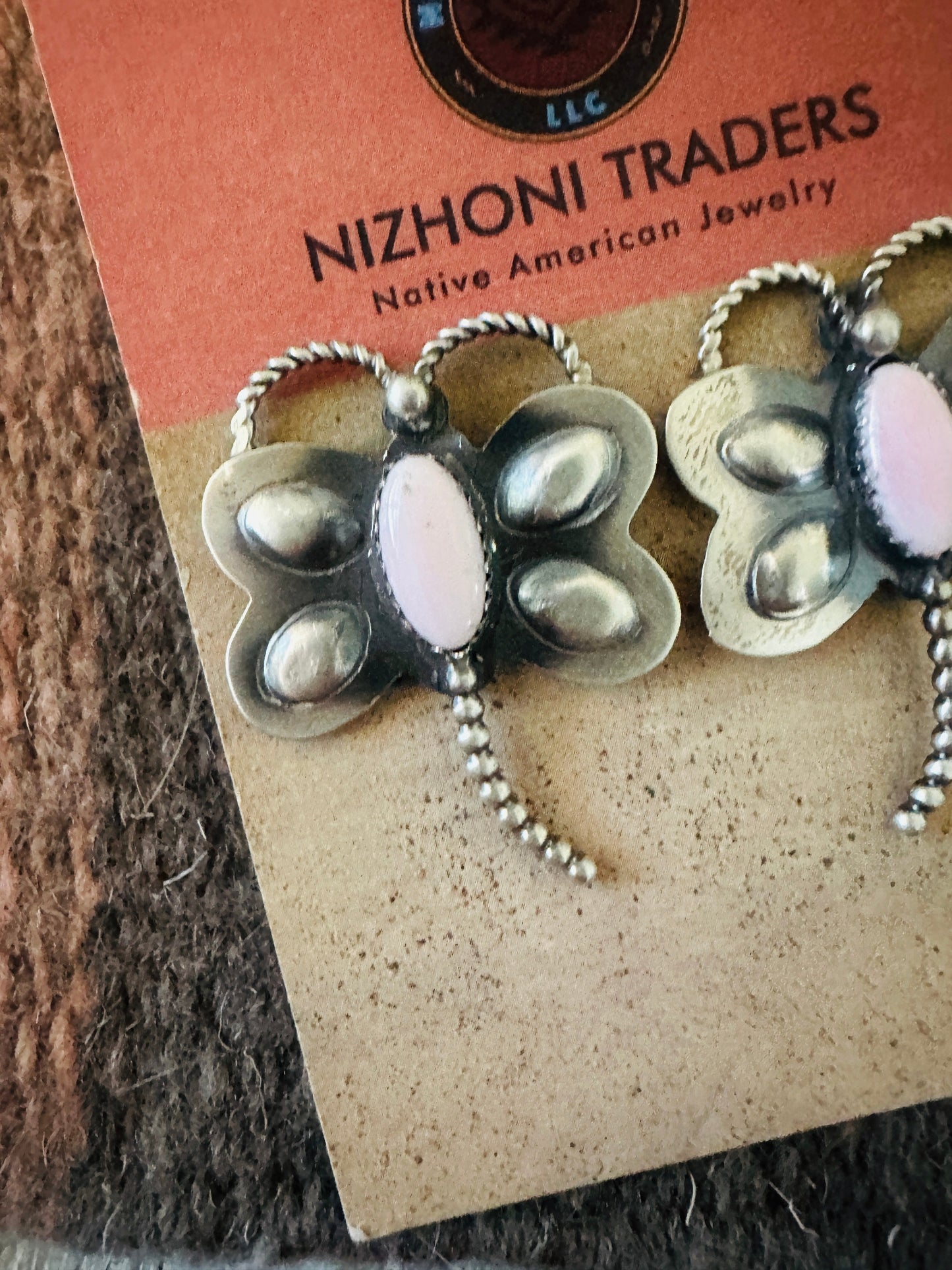 Handcrafted Queen Pink Conch & Sterling Silver Dragonfly Post Earrings