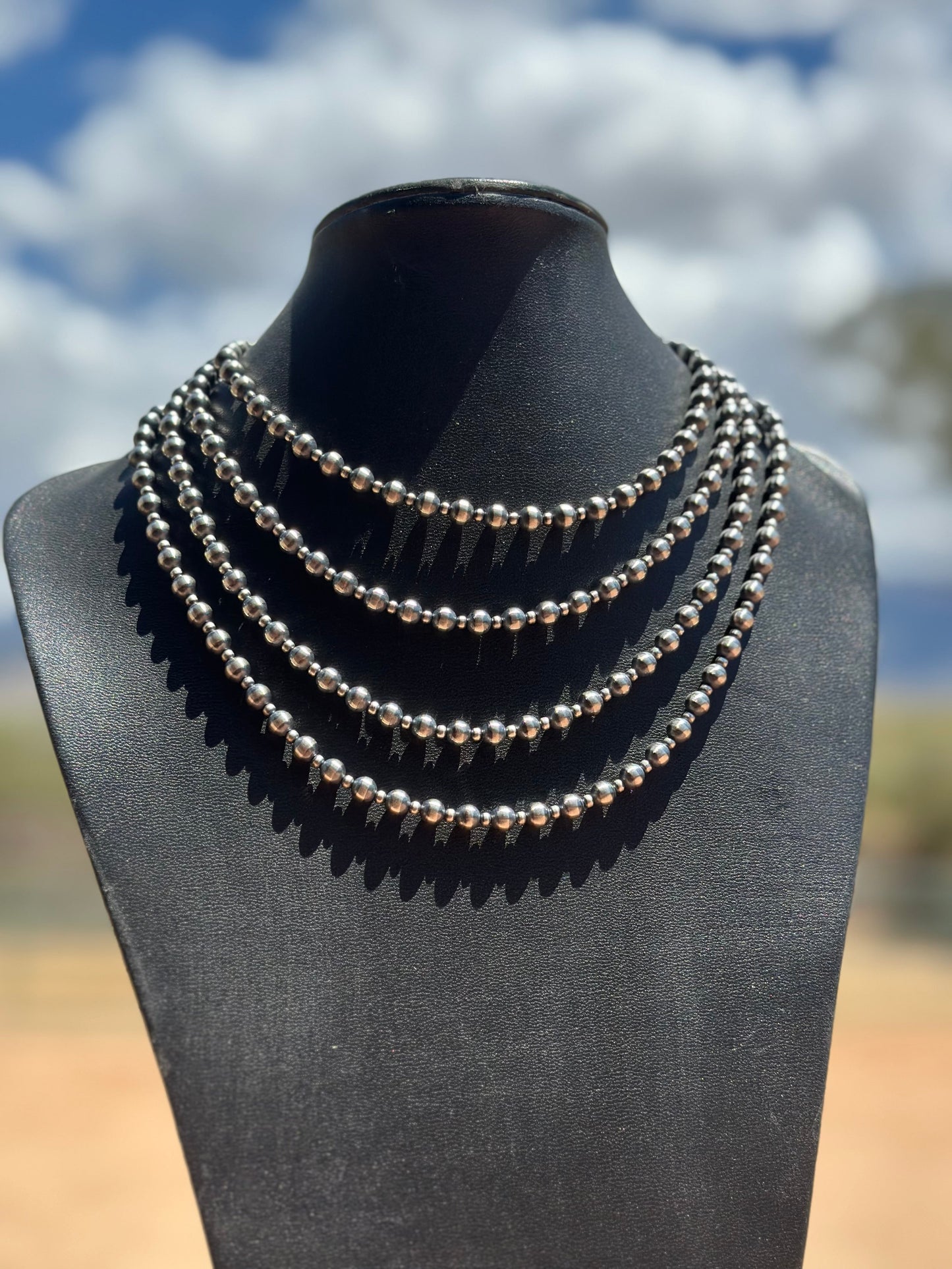 Handcrafted Patterned Pearl Style 3-6mm Sterling Silver Beaded Necklaces