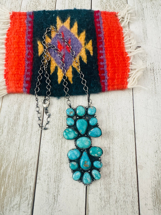 Handcrafted Sterling Silver & Turquoise Cluster Necklace by Sheila Becenti