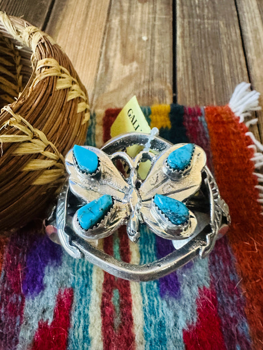 Handcrafted Old Pawn Sterling Silver & Turquoise Butterfly Cuff Bracelet